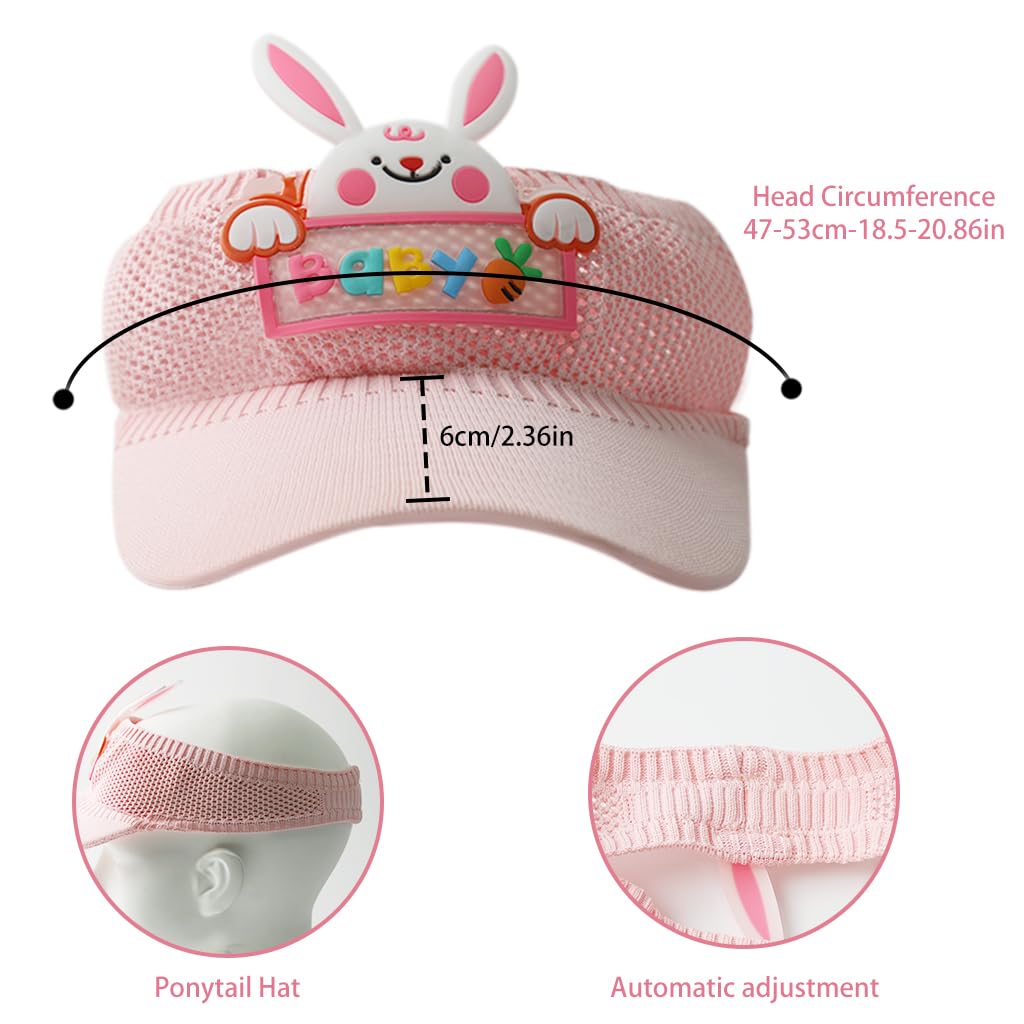 SNOWIE SOFT® Sun Hat for Kids Sun Visor Girls Hat Outdoor, Bunny Beach Hat for Baby Girls Cap, Stretchy Knitted Breathable Sun Kids Hat for Girls Wide Brim Sun Hat for Girls 2-7 Years Olds, Pink