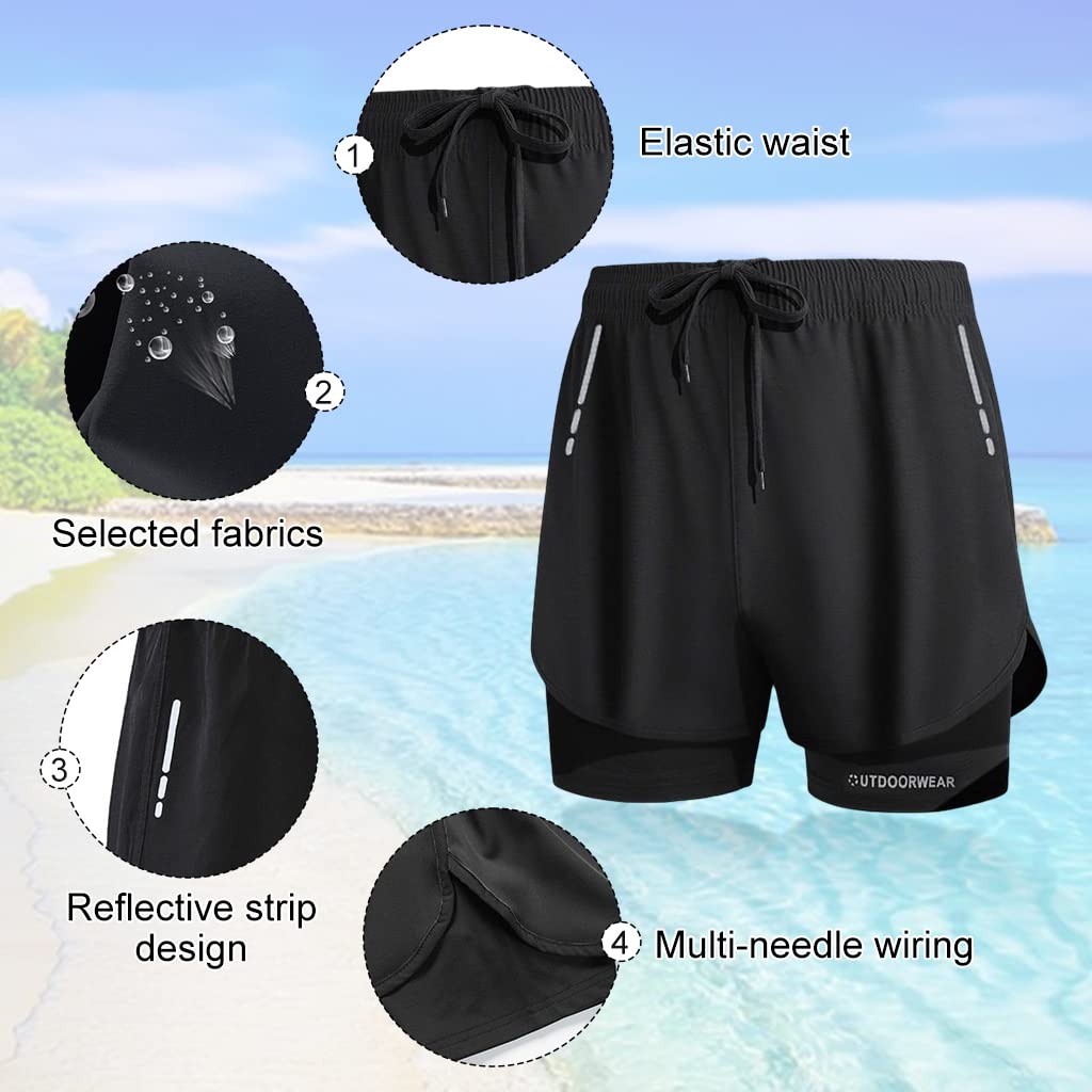 Proberos® Swimming Shorts for Men with Pockets, Elastic Double Layer Swimming Trunk, Quick Dry Breathable Shorts, Multi Functional Sport Shorts, Suit for Swimming Running Outdoor Sports