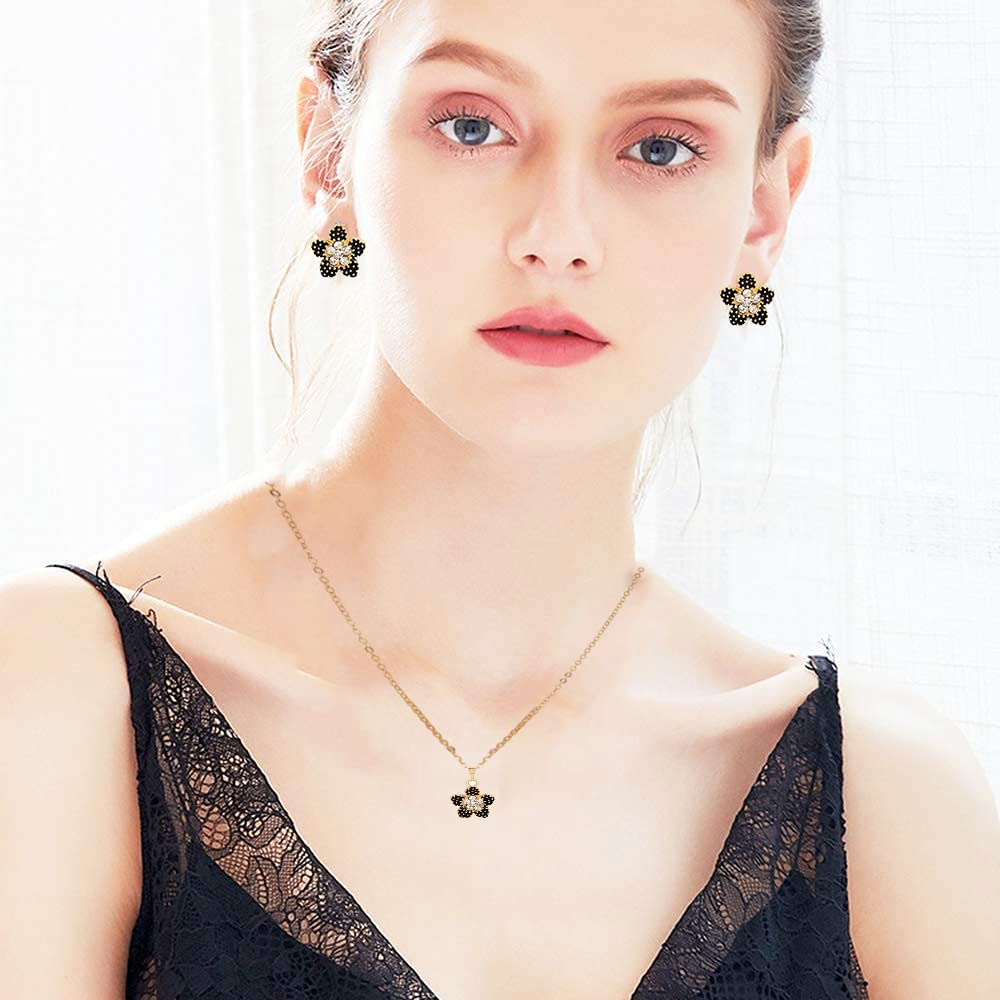 Venzina Choker Jewellery Set for Women featuring Floral Rhinestone Pendant & Earrings | Ideal Gift