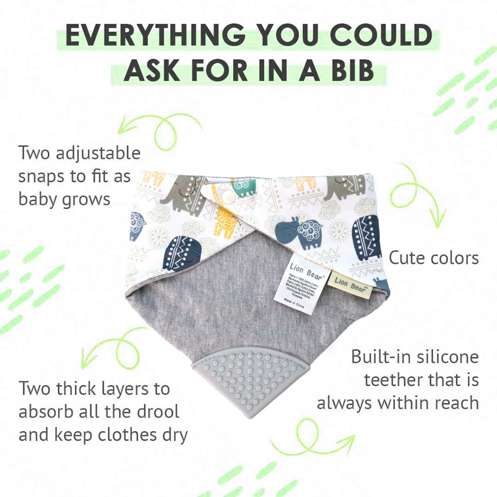 SNOWIE SOFT Baby Bib for Feeding with Adjustable Snap Buttons and Teether Corner | Cotton Bandana for 6–24 Months