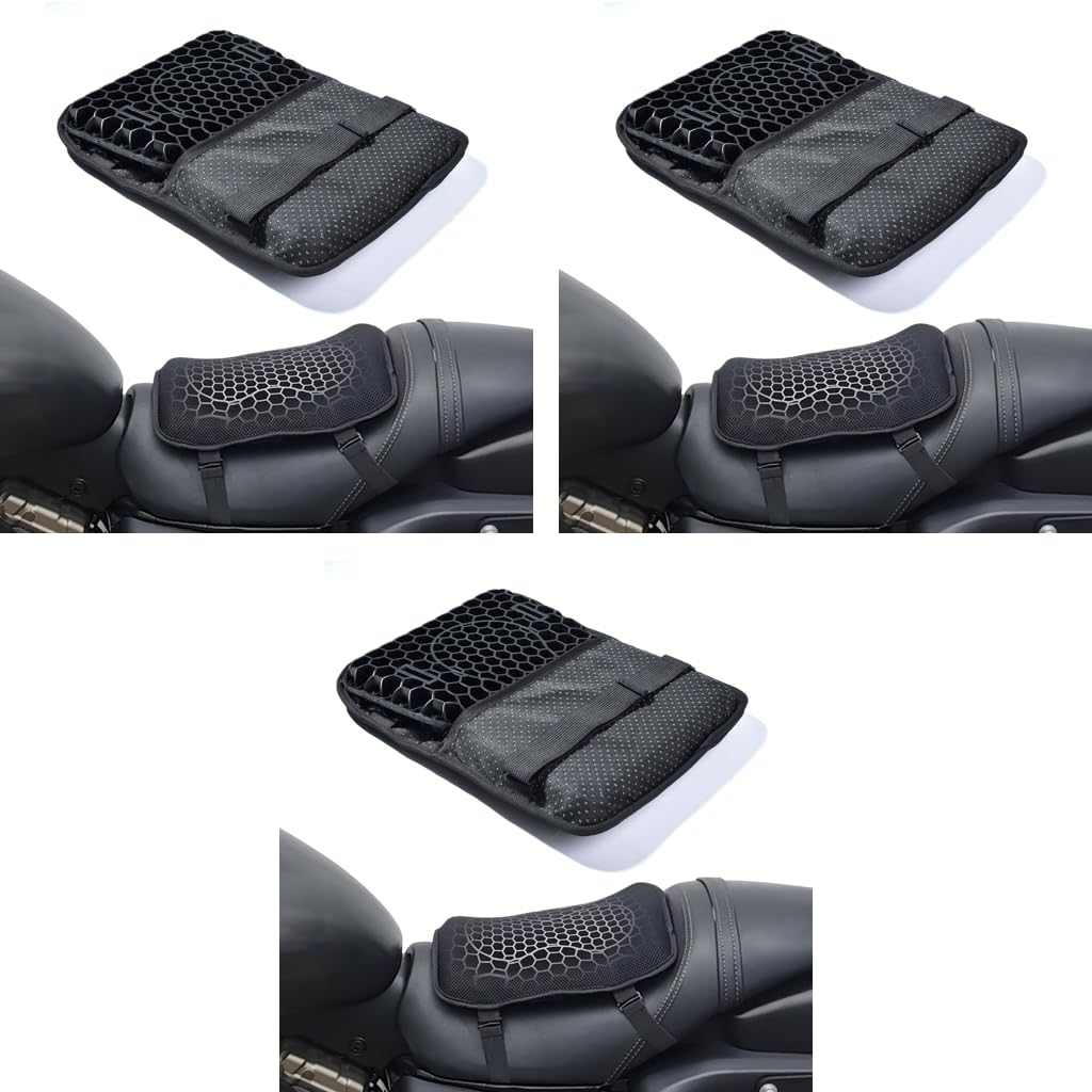 STHIRA Motorcycle Gel Cushion for Bikes and Scooters with 3D Shock Absorbing Honeycomb | 3PCS Breathable Anti Slip Seat Cover