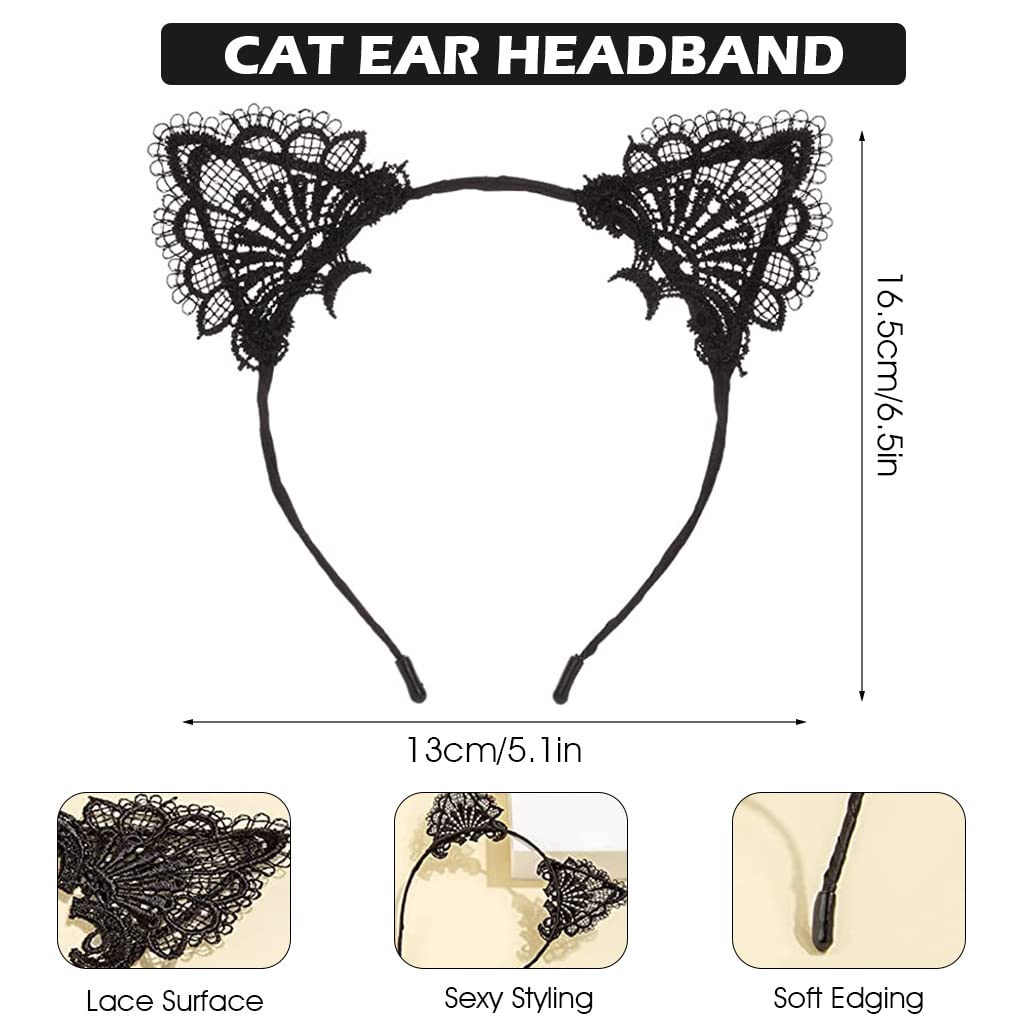 PATPAT Masquerade Mask Set for Women with Lace Eye Mask and Cat Ears Headband 18×16cm | Halloween and Party Costume Accessory