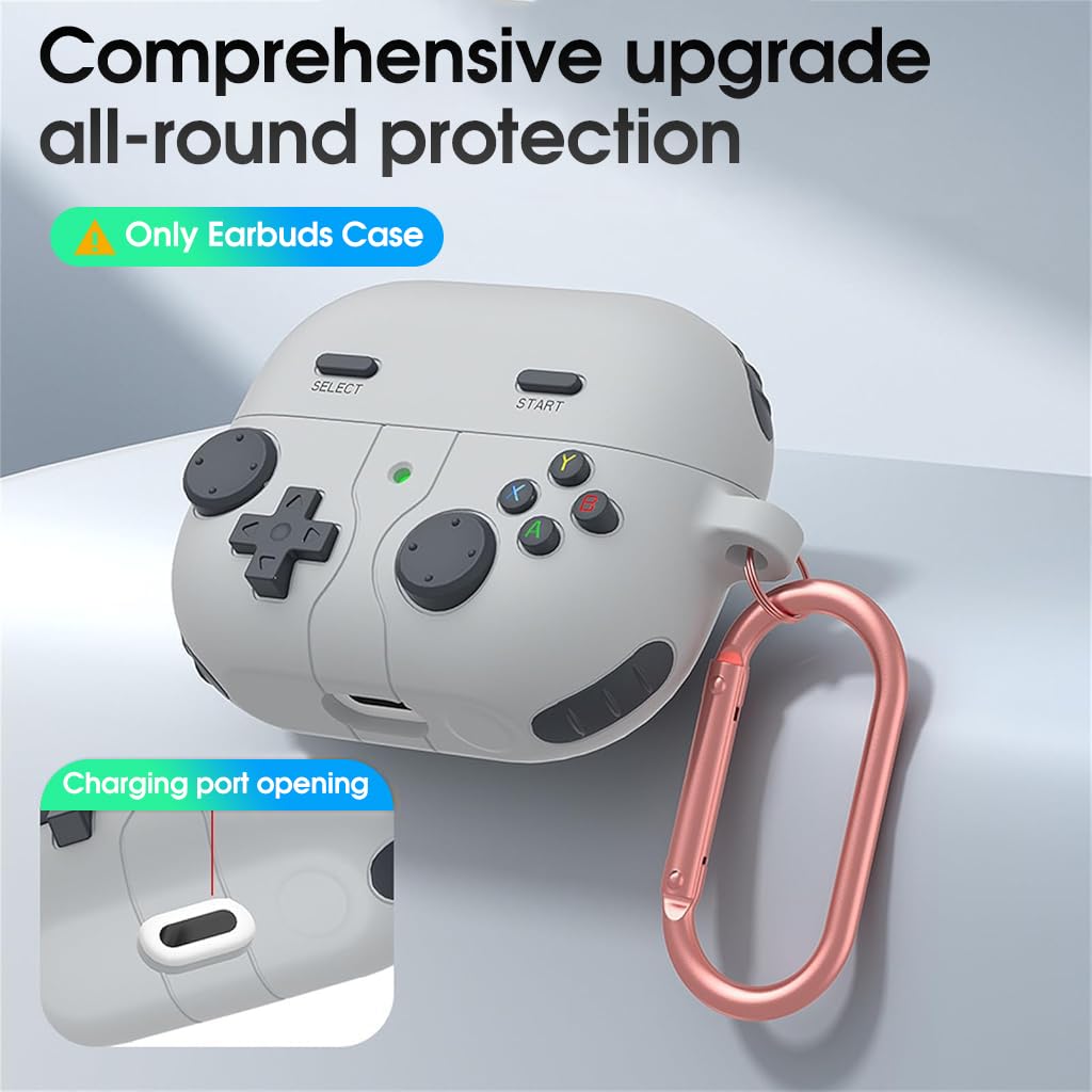 ZORBES Earbuds Case Cover for Samsung Galaxy Buds 3 with Carabiner featuring Retro Gaming Design | Grey Silicone Protective Skin