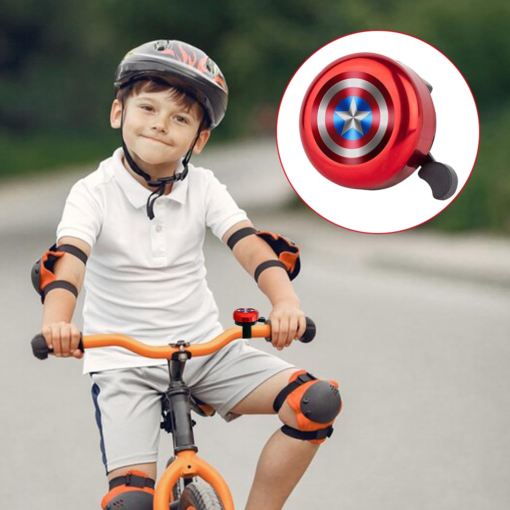 Proberos Kids Bike Bell with Clear Ring and Aluminum Alloy Cover for Boys and Girls | Fun Red Shield Design