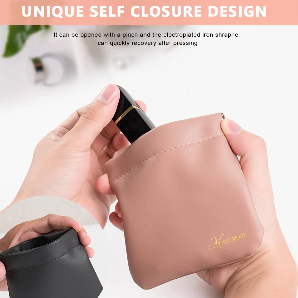 MAYCREATE Mini Makeup Bag for Travel with Self Closing Design 4 Pack 4.3x4.7 in PU Pouches