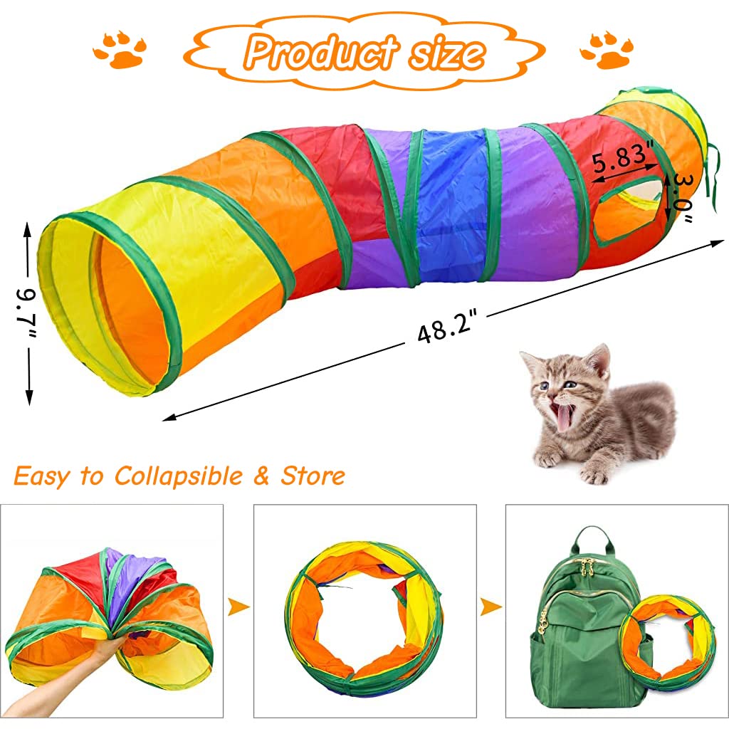 Qpets® 20 PCS Cat Toys for Kittens Set, Collapsible Cat Rainbow Tunnels for Indoor Cats, Family Set Cat Teaser Toy Cat Feather Toy Fluffy Mouse Crinkle Balls Toys for Cat Puppy Kitty