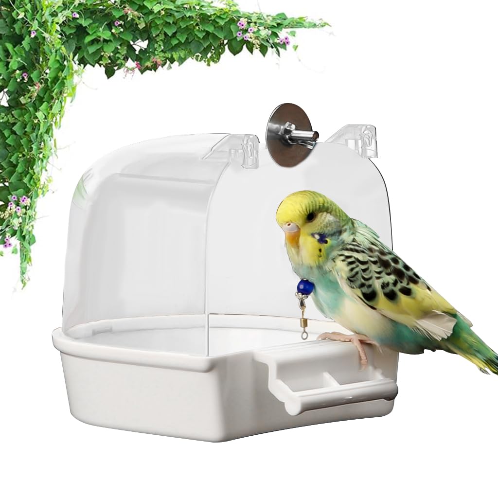 Qpets Bird Bathing Box for Cages with Screw-Fixed Attachment and Transparent Roof 14×14×13cm