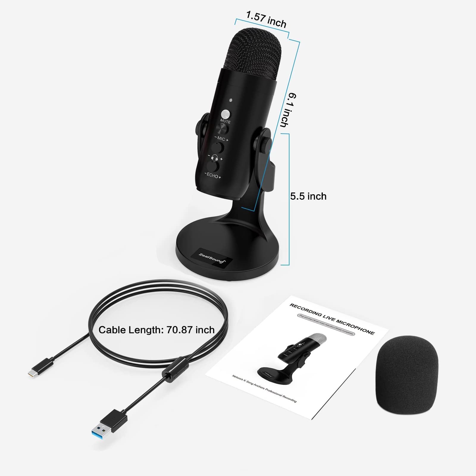ZORBES Condenser Microphone for YouTube and Streaming with 192kHz 24Bit Audio | Rotatable Stand and Echo Control