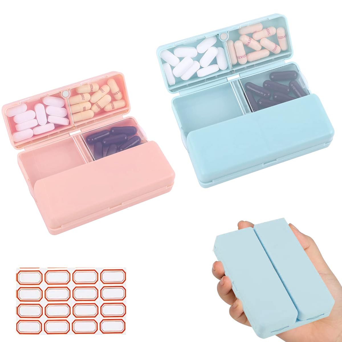 HANNEA Pill Organizer for Travel with 4 Compartments and Rotatable Cover | BPA-Free Green Box