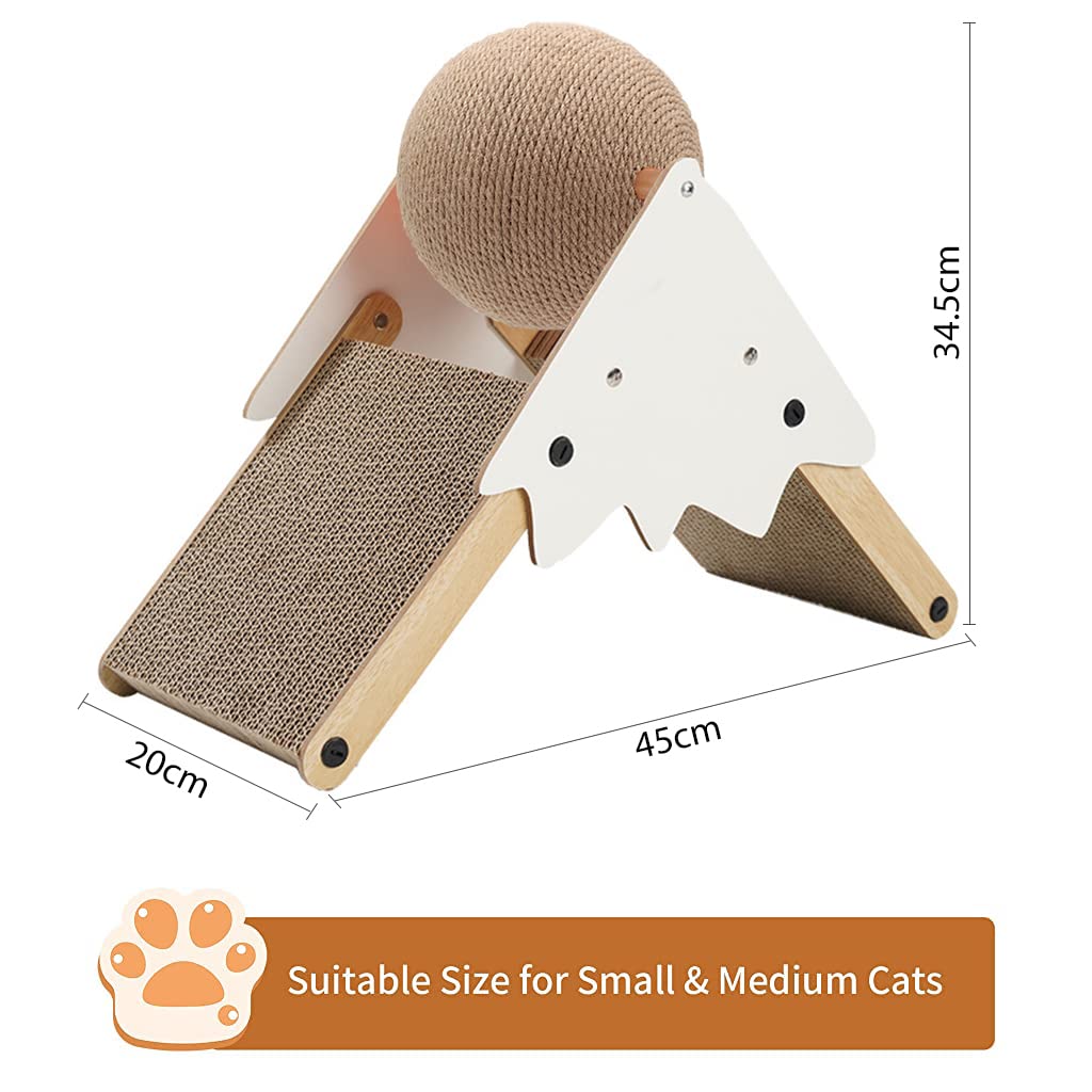 Qpets® Cat Scratch Pad Cat Scratcher Toy Rack, Natural Sisal Ball Toy for Cat, Non-Slip Scratch Pad for Cats, Cat Ball Toy Scratcher for Indoor Cats and Kittens, No More Scratches on Sofa