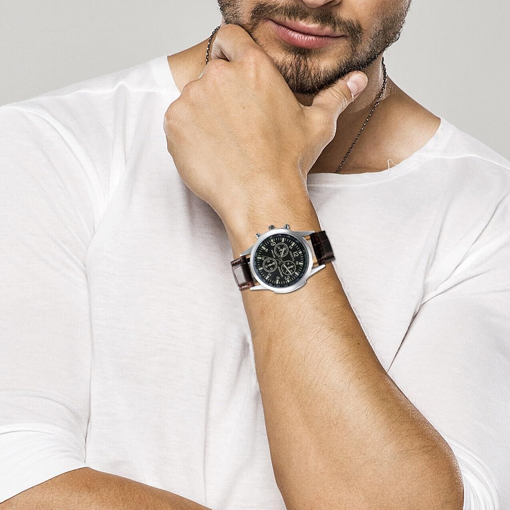 GUSTAVE Wrist Watch Gift Set for Men with Leather Band and Braided PU Bracelet | Elegant Gift Box