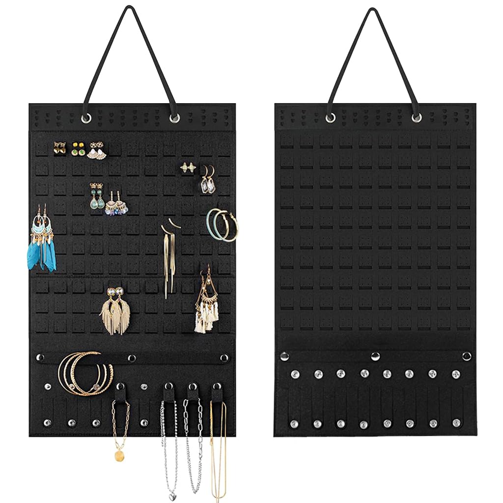 HASTHIP® Hanging Jewellery Organizer for Women, Large Bracelets Earrings Organizer Box, Soft Felt Necklaces Earrings Storage Holder Hanger Display Board for Jewellery, Studs Hoop Earrings