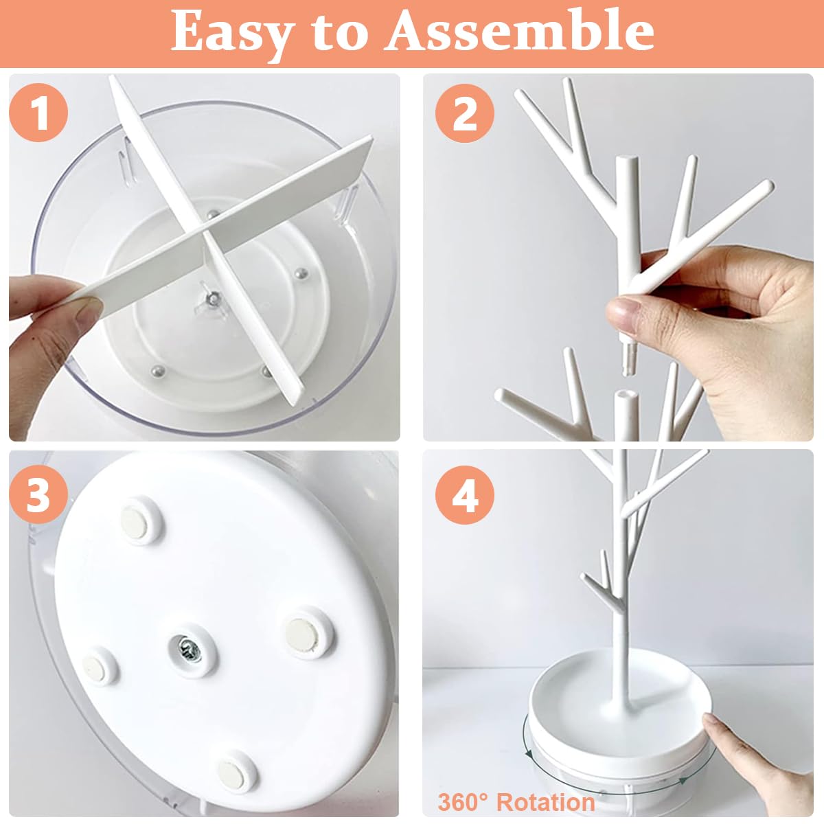 MAYCREATE Jewelry Organizer for Rings Necklaces and Earrings with Tree Branch Stand | White Minimalist Storage for Women