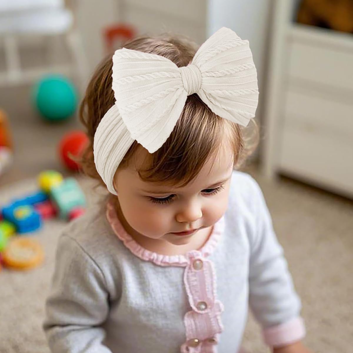 SNOWIE SOFT Hair Bands for Baby Girls featuring 3Pcs Nylon Knotted Bow Set in 3 Colors
