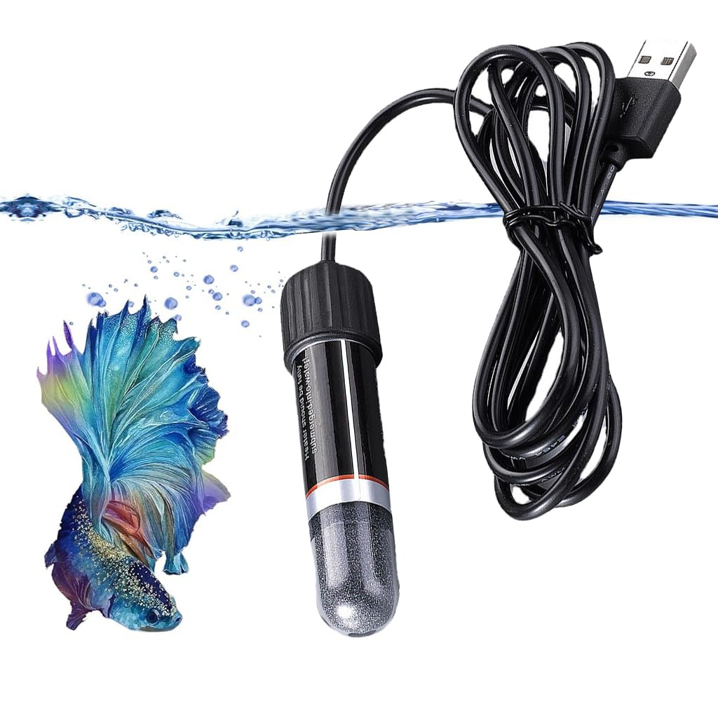 Qpets® 10W Submersible Aquarium Heater, 26 °C Constant Temperature USB Plug and Go Electric Aquarium Heater 3.3 inches Small Aquarium Heater for Betta Fish, Guppies, Neon Tetras