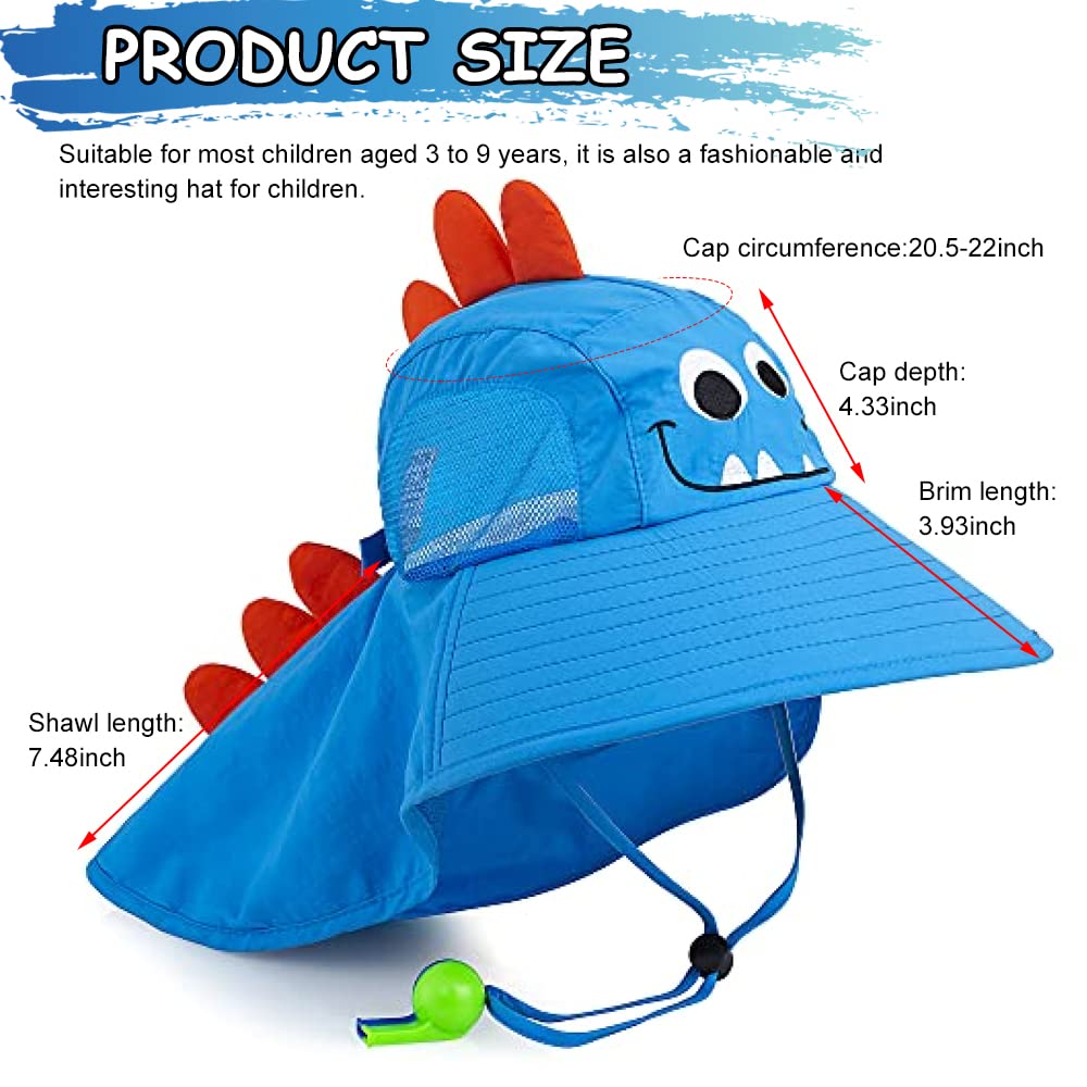 GUSTAVE Kids Sun Hat for Summer with Neck Flap and Wide Brim 20.5–22 in | 100% Cotton Blue