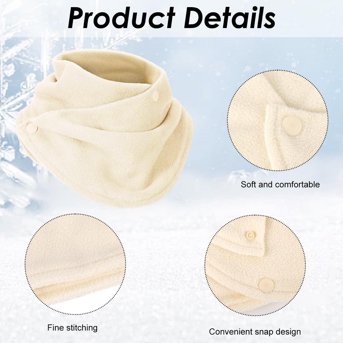 SANNIDHI Winter Scarf for Women and Men with Button Up Closure and Soft Polar Fleece | 2Pcs Thermal Neck Warmer in Black & Beige