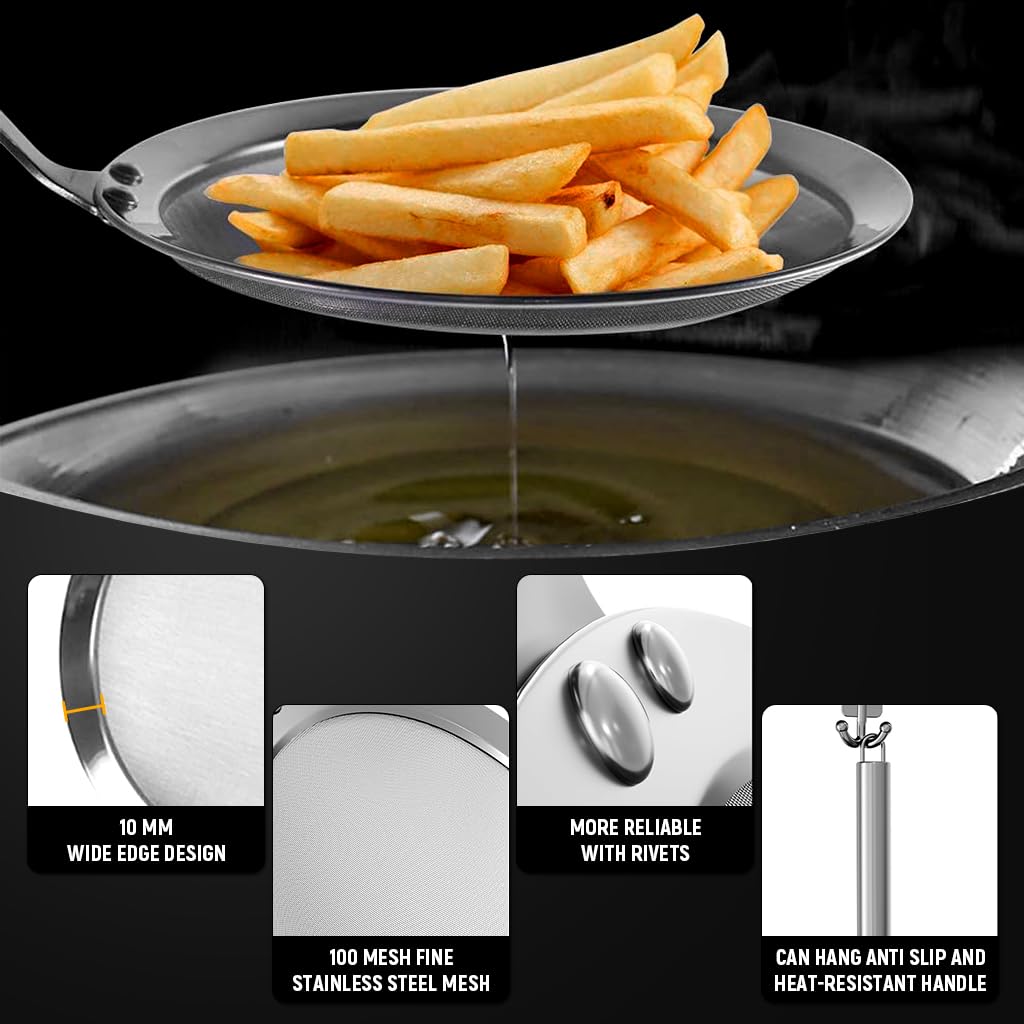 Supvox Stainless Steel Oil Skimmer Spoon for Cooking with 4.7 in Mesh and 13 in Handle