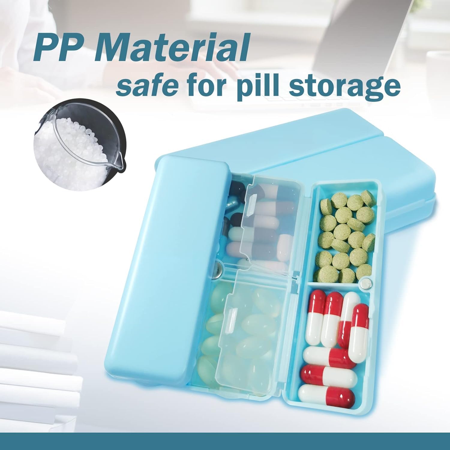 HANNEA Pill Organizer for Travel with 7 Compartments Featuring Folding Design Blue 2PCS