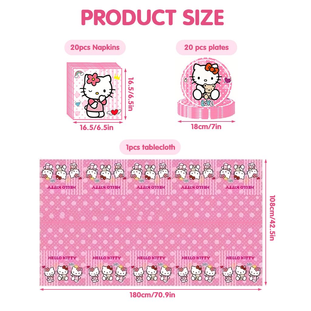 Supvox Party Supplies for Birthdays with 20pcs 7in Pink Kitty Plates and Table Cloth | Easy Cleanup