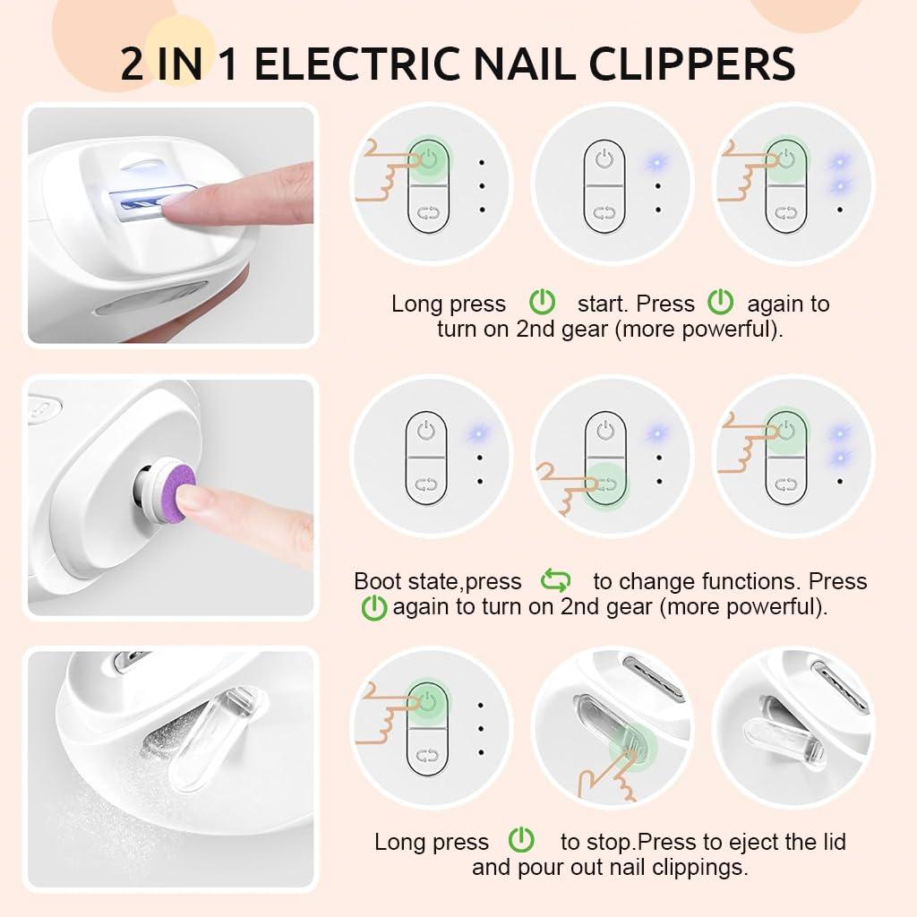 MAYCREATE Electric Nail Clipper for Travel with LED Light and 7 File Heads | USB Rechargeable
