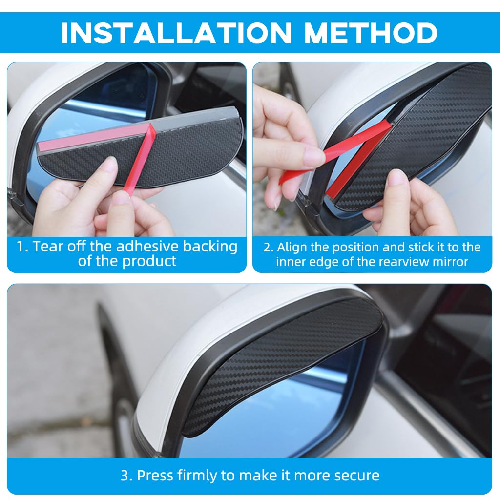 ZIBUYU Car Mirror Rain Protector for Clear Rearview with 16.5×5.5cm PVC Covers | Black