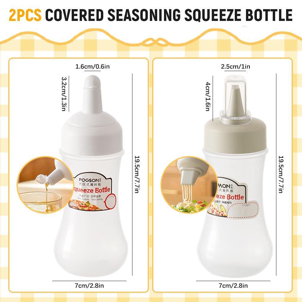 Supvox® 2Pcs Condiment Squeeze Bottles with Caps 350ml Salad Dressing Bottle Multi-hole Nozzle Sauce Squeeze Bottles Kitchen Salad Dressing Bottle Leaking Proof Reuseable Sauce Bottles