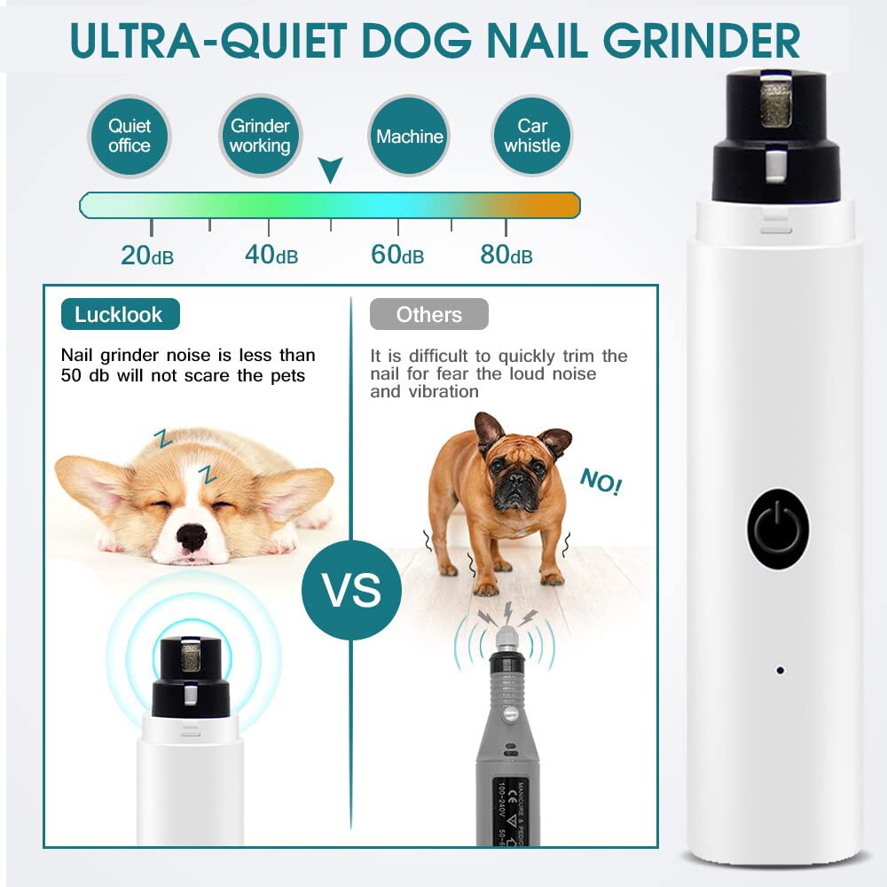 Qpets® Electric Dog Nail Trimmer with LED Light, Dog Nail Grinder Rechargable Cat Nail Trimmer, 2 Adjustable Speed Dog Nail Cutter for Dog Cats