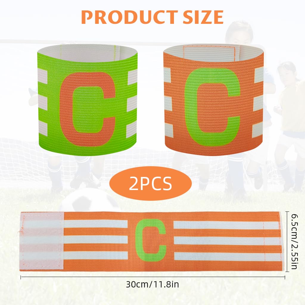 Proberos Football Captain Armband Pack of 2 for Team Leaders with Stretchy C Design | Green and Orange