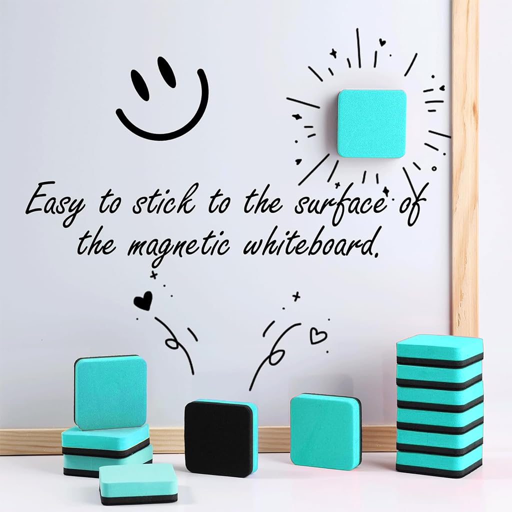 HASTHIP Magnetic Whiteboard Eraser for Classroom and Office Use featuring Double-Sided EVA Felt | 24 Pack 5x5 cm Dry Erase Dusters