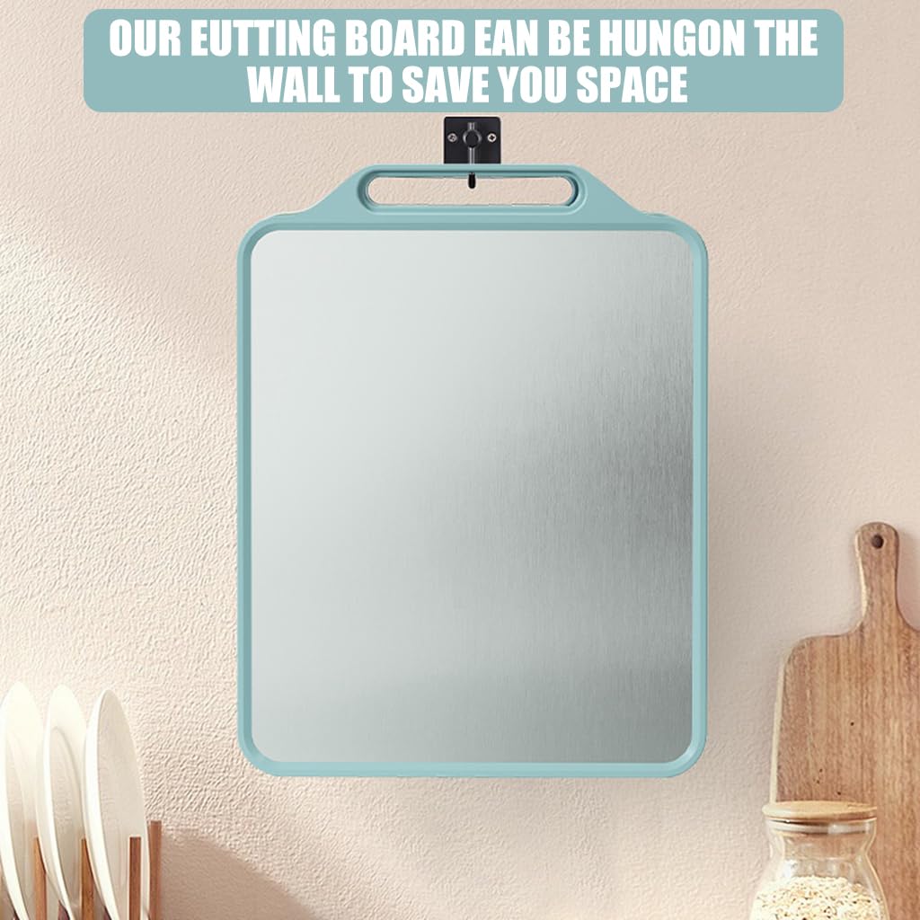 Supvox Stainless Steel Chopping Board for Kitchen 15.5x12 in with Double Sided Surface | Easy Clean Antibacterial Food Prep Board