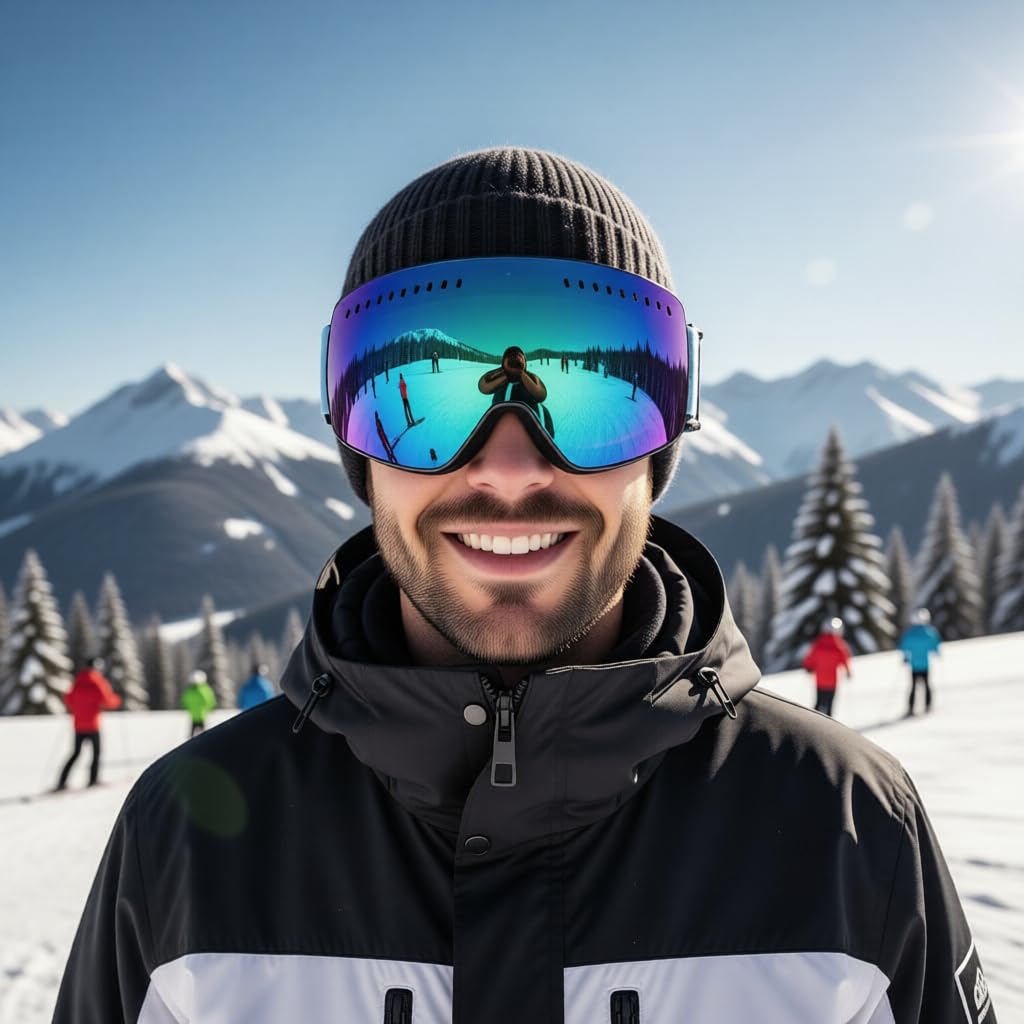 PROBEROS Ski Goggle for Snow Sports with UV400 Anti Glare Magnetic Lens | Men and Women