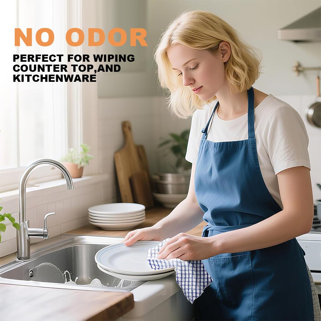 HASTHIP Kitchen Towels 6pcs Set for Daily Use featuring 28x40cm Cotton Checkered Design