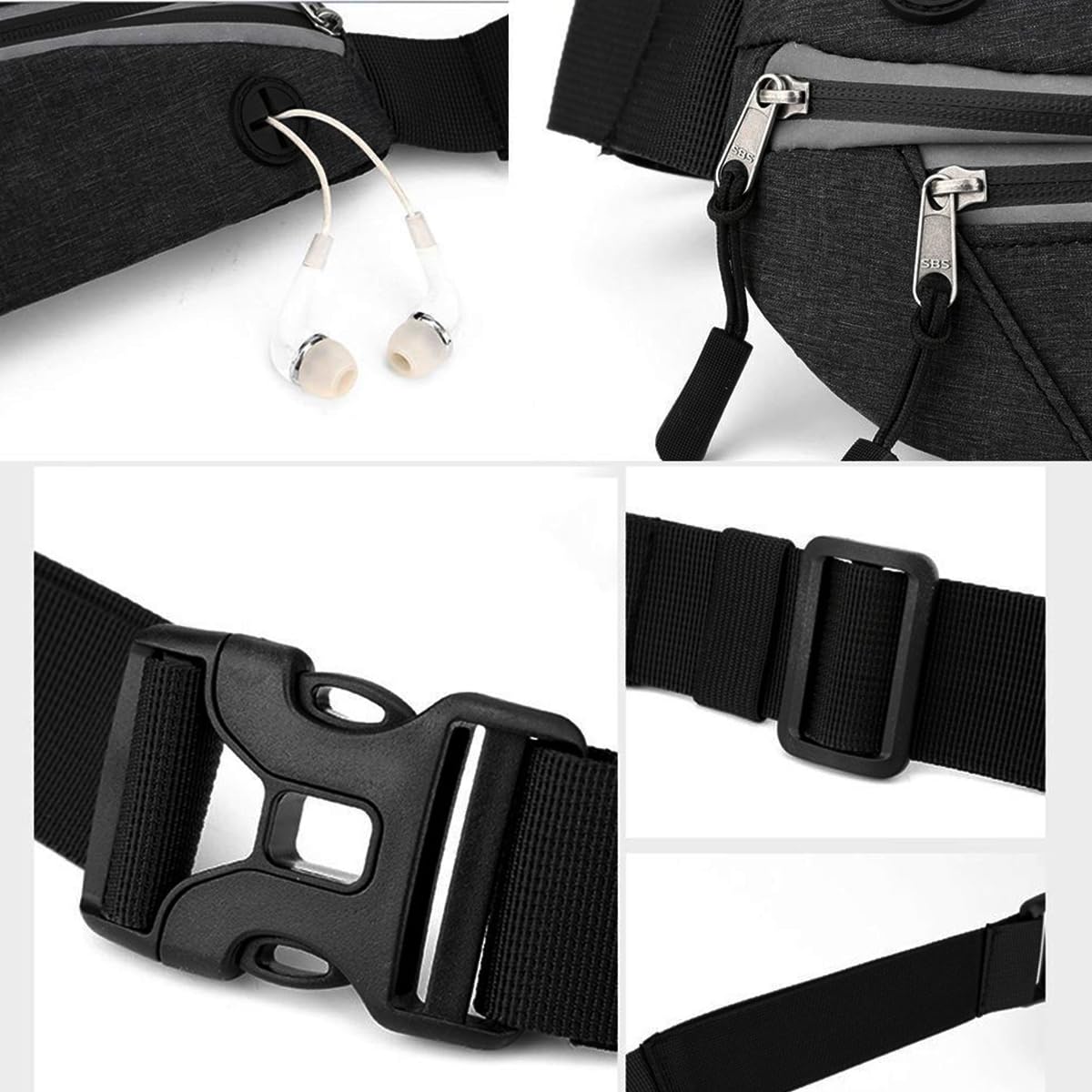 Venzina Waist Bag for Running with Double Layer Compartments and Earphone Hole | Waterproof Nylon Pack for Men and Women