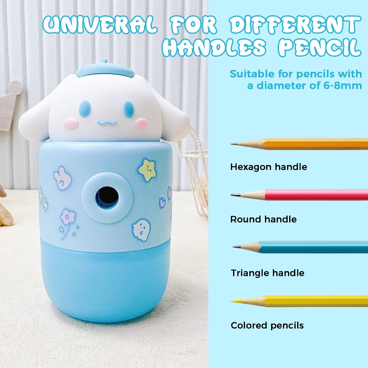 PATPAT Student Pencil Sharpener for 6–8mm Pencils with Crank Handle and Removable Dust Bin | Cute Cinnamoroll Design for Students and Artists