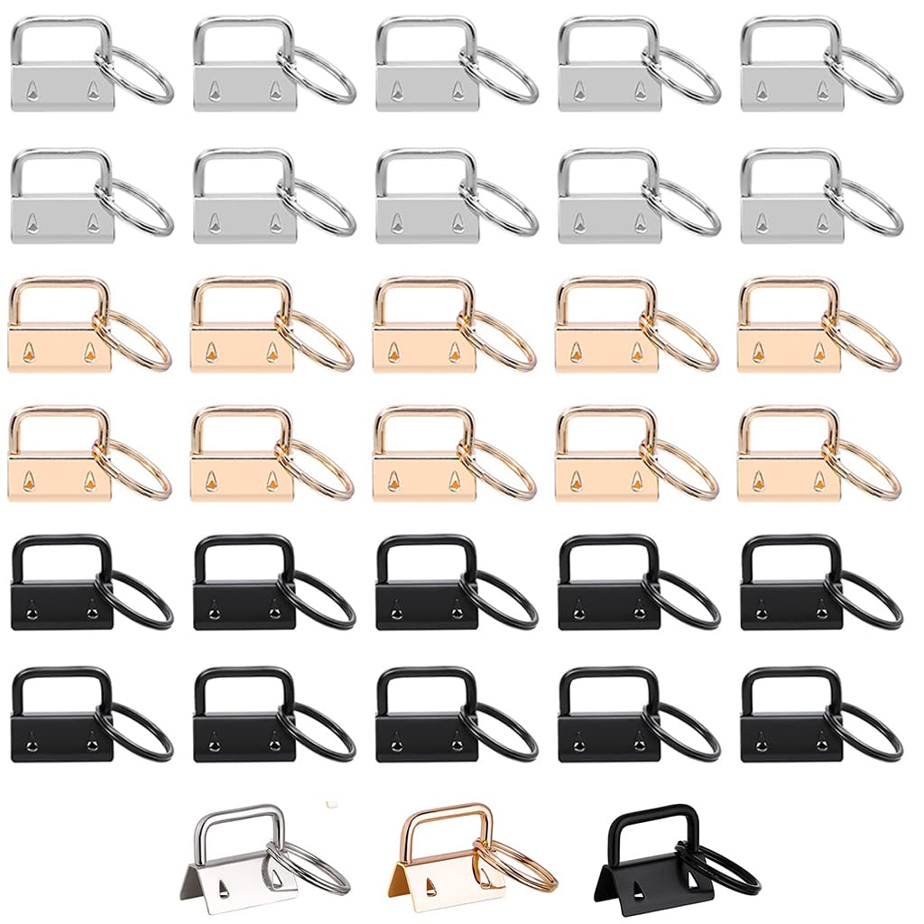 HASTHIP Key Fob Hardware for Wristlets with 30 Sets and 1 Key Fob Glass Running Pliers | 3 Colors