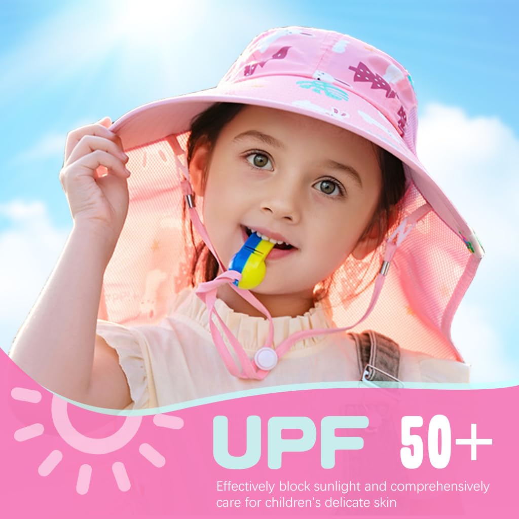 SNOWIE SOFT Wide Brim Sun Hat for Kids Girls with UPF 50+ Neck Flap and Whistle | Adjustable Chin Strap for 46–56 cm Head Size