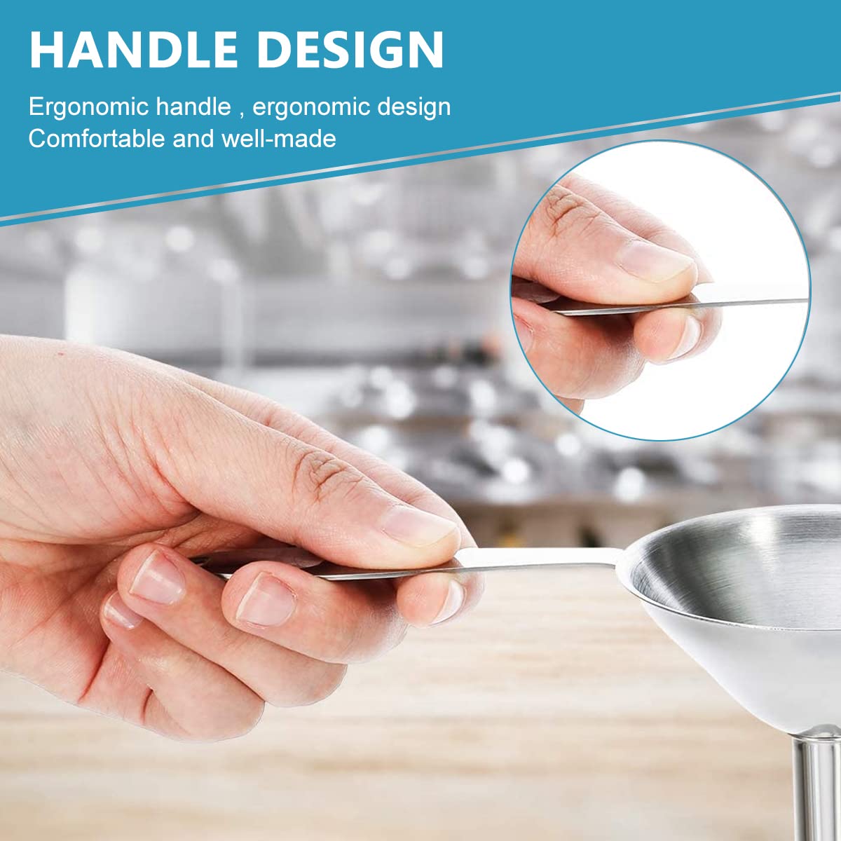 Supvox Stainless Steel Kitchen Funnel Set for Liquids and Spices with Long Handle | 3 Sizes 0.5in 0.8in 1.2in and 2 Cleaning Brushes