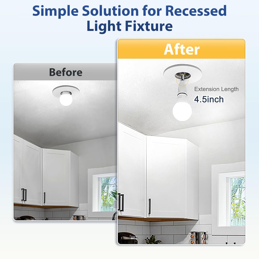 ELEPHANTBOAT Swivel Extension Socket for E27 Bulb with 180° Rotation and 5.5 in Length | 2Pcs