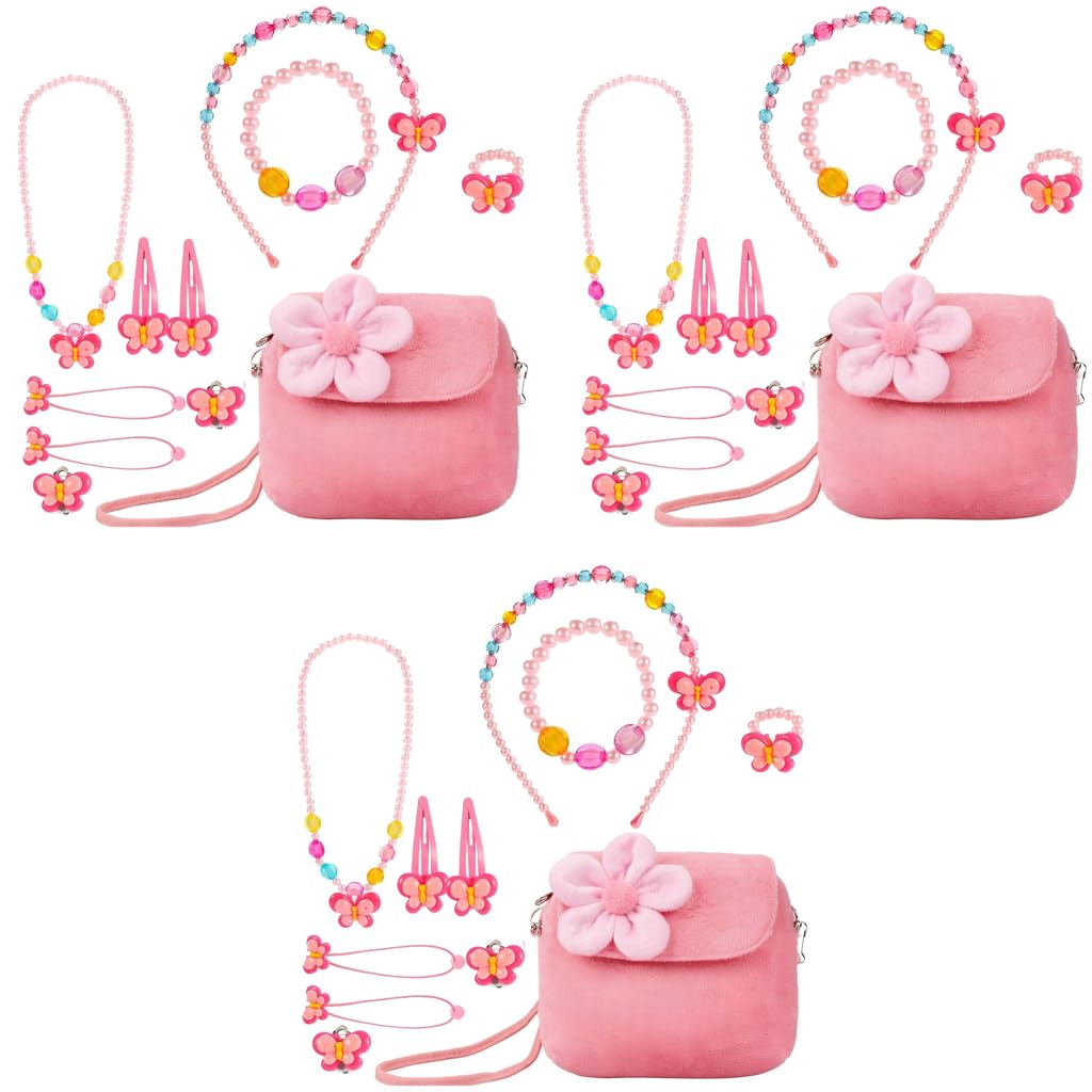 SANNIDHI Kids Jewellery Set for Girls with Plush Handbag and Beaded Accessories | 3PCS Gift
