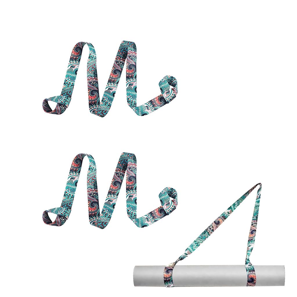 Proberos Yoga Mat Carrying Strap 5.5ft with Adjustable Hoops and Green Mandala Print | Nylon Sling for Studio or Outdoor Practice