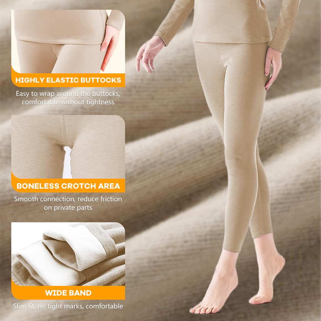 SANNIDHI Women’s Thermal Underwear Set for Winter Wear with Soft Fleece Lining | Beige XXXL