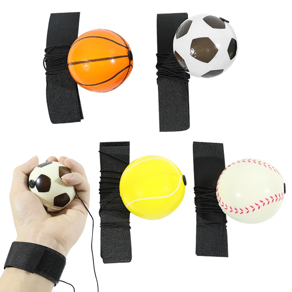 Proberos® 4Pcs Wrist Exercise Stringed Ball, Hand Exercise Ball with Elastic String Wrist Band Bouncy Ball Toy, Kids Stress Relief Resistance Ball for Concentration and Responsiveness