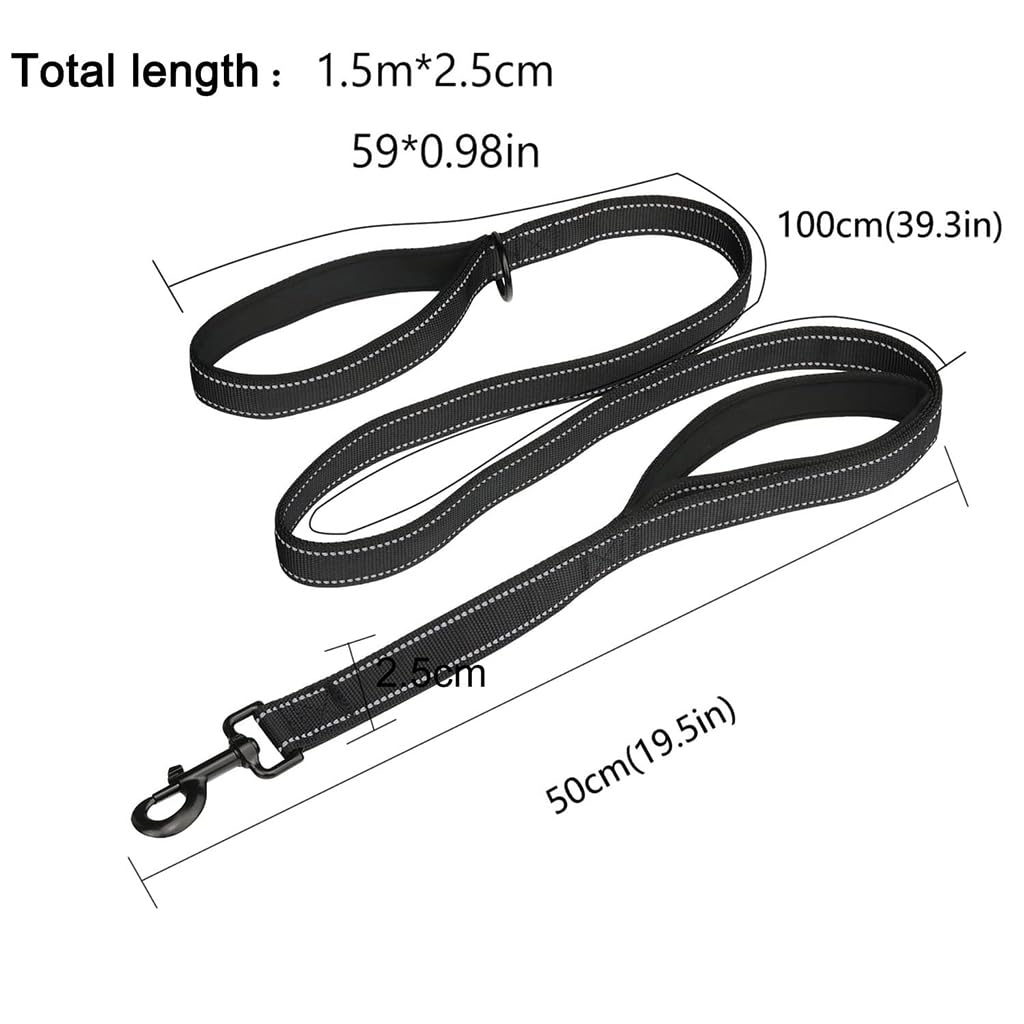 ZIBUYU Light Reflecting Dog Leash for Training and Walking with Dual Padded Handles 6 ft Black
