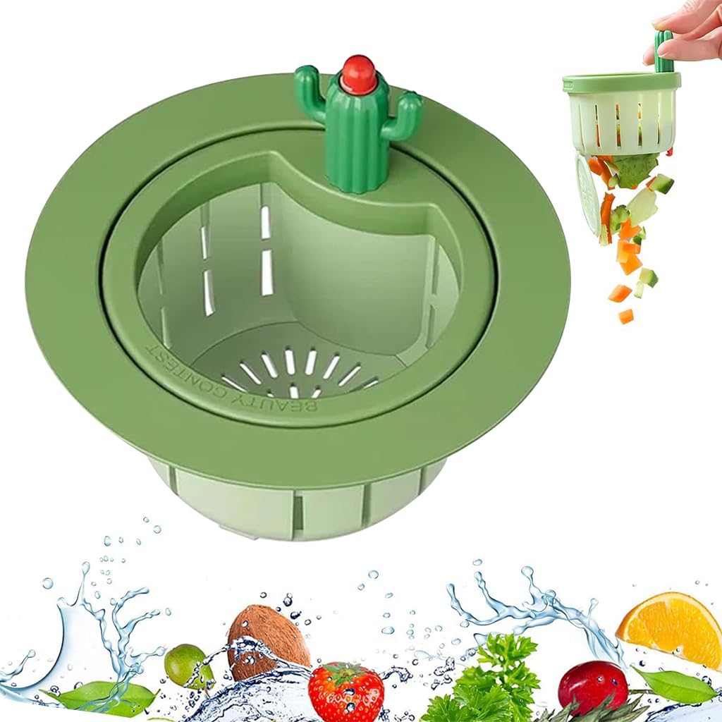 HASTHIP® Kitchen Sink Drain Strainer Creative Cactus Sink Drain Strainer Removable Sink Drain Strainer with Openable Bottom, One Button To Release Universal Sink Drain Strainer Prevents Clogging