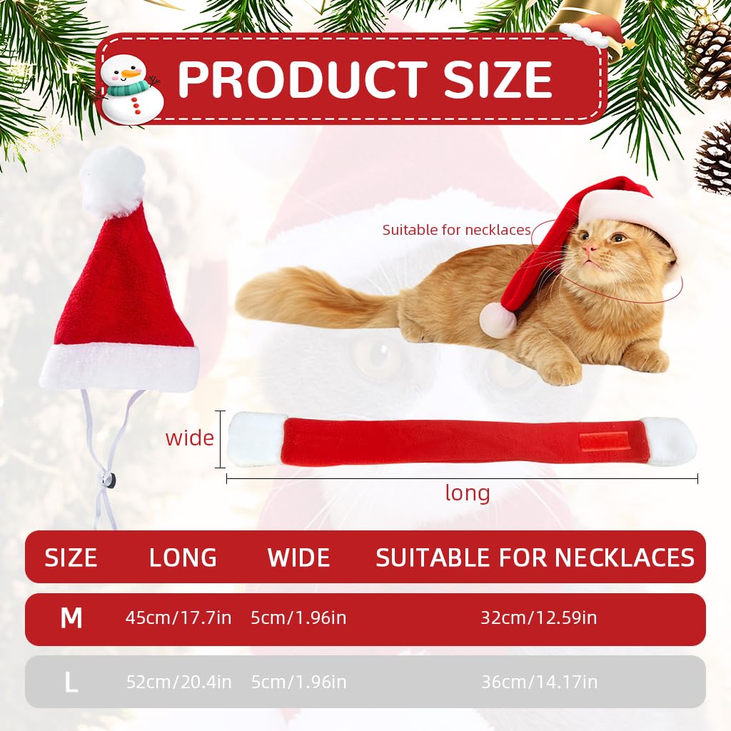 Qpets Christmas Cat Costume Set with Adjustable Drawstring Hat and Scarf for Holiday Photos | Neck 32 cm