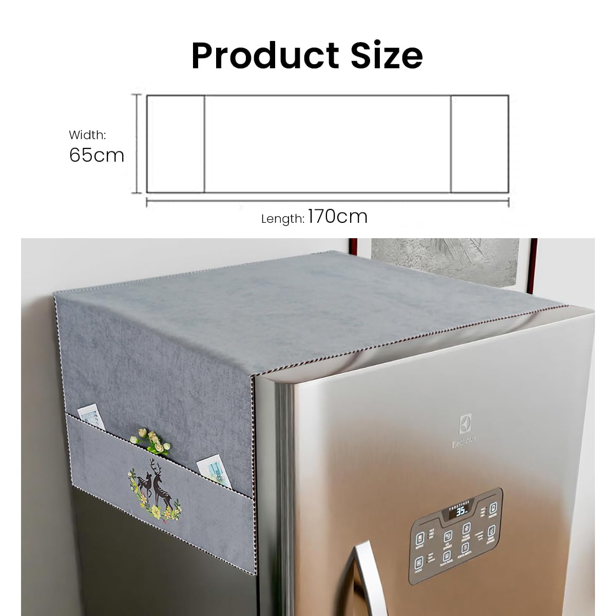 HASTHIP® 1pcs Refrigerator Dust Proof Cover Fashion Print Top Cover for Refrigerator Chenille Plush Dust Cover with Pocket Kitchen Refrigerator Cover for Side-by-Side Refrigerator, 21.6 x55 inches