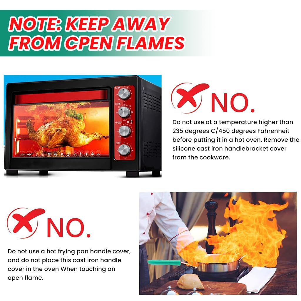 ZIBUYU Silicone Handle Grips for Cast Iron Tawa with Non Slip Ribbed Design 4 Pcs Set | Heat Resistant up to 480°F Green