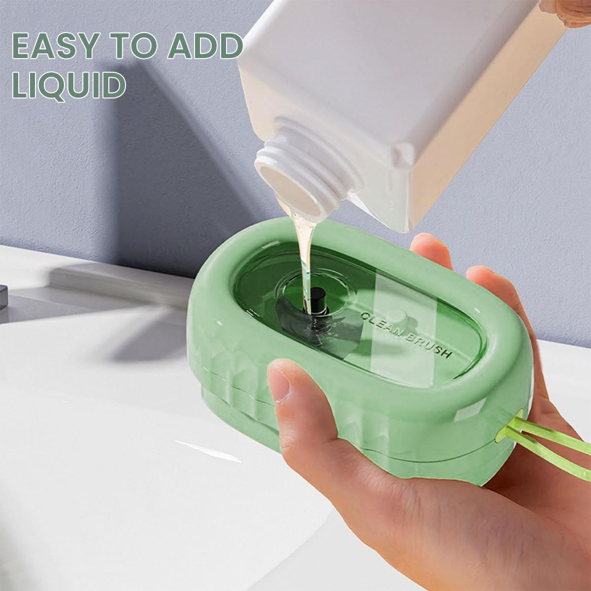 HASTHIP Laundry Brush for Delicate Fabrics with Liquid Detergent Dispenser and Soft Rubber Rollers