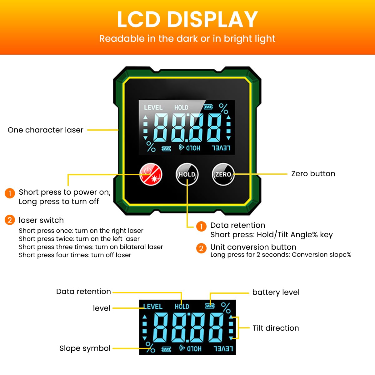 Serplex Digital Angle Finder for Woodworking and Construction with Magnetic Base and LCD Backlight